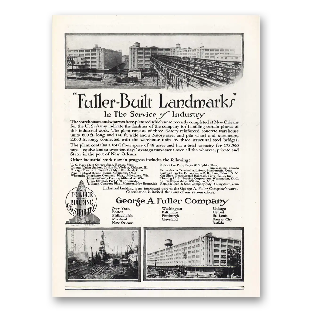 1919 Fuller Building Construction US Army New Orleans Vintage Magazine Print Ad