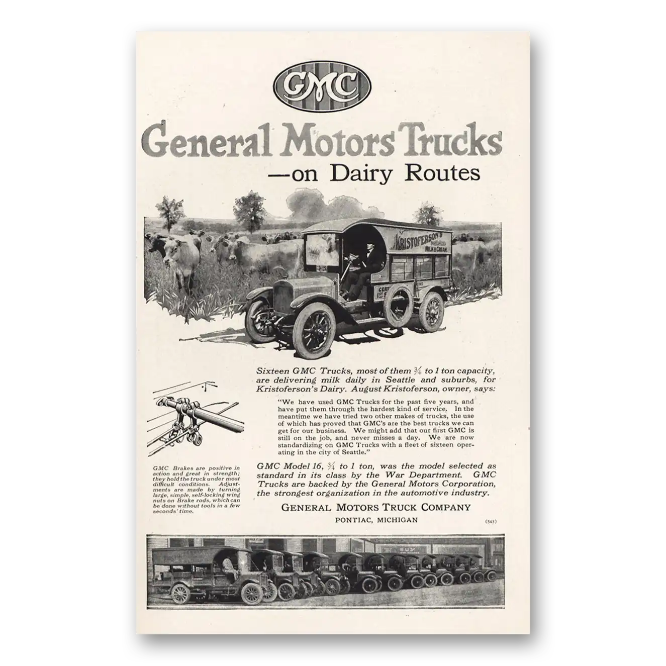 1919 GMC Trucks On Dairy Routes Vintage Magazine Print Ad