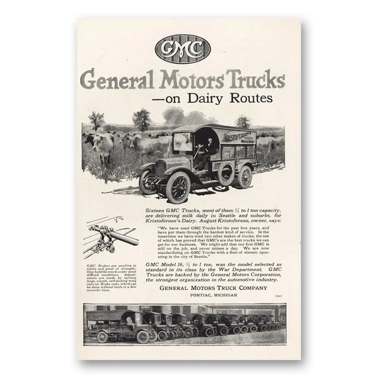 1919 GMC Trucks On Dairy Routes Vintage Magazine Print Ad