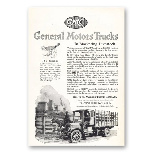 1919 GMC Trucks Marketing Livestock Vintage Magazine Print Ad