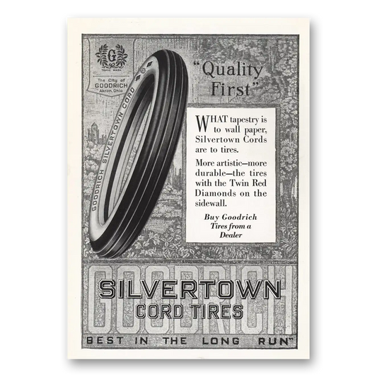 1919 Goodrich Silvertown Cord Tires What Tapestry Is to Wall Paper Vintage Magazine Print Ad