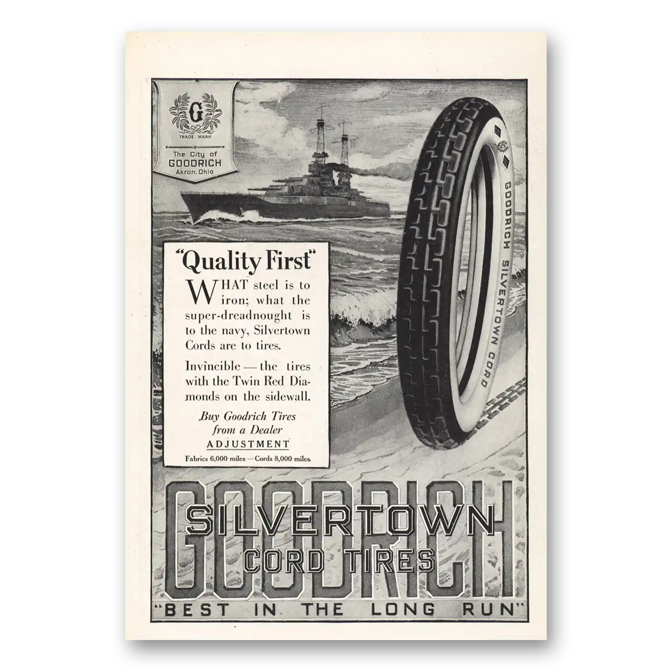 1919 Goodrich Silvertown Cord Tires What Steel Is To Iron Vintage Magazine Print Ad