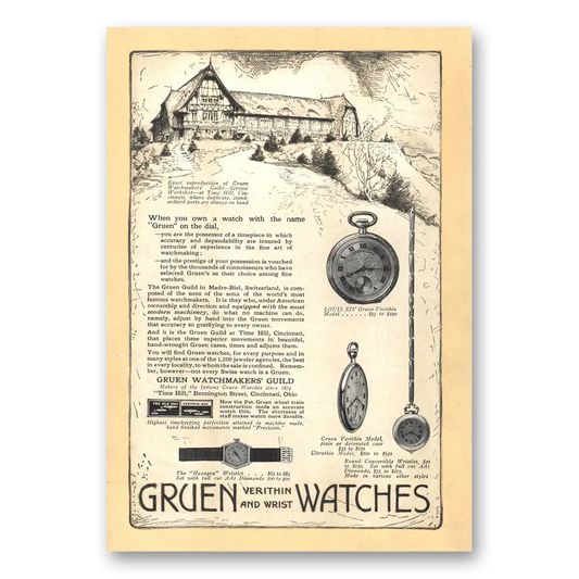 1919 Gruen Veri Thin Watch Time Hill Cincinnati Vintage Magazine Print Ad