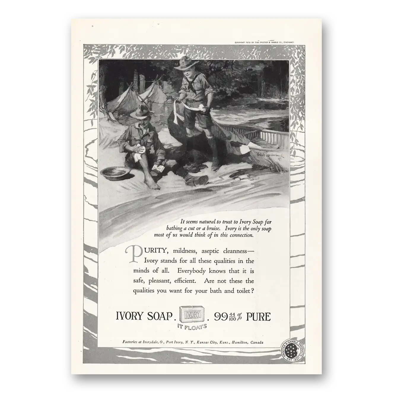 1919 Ivory Soap Bathing a Cut or Bruise Vintage Magazine Print Ad