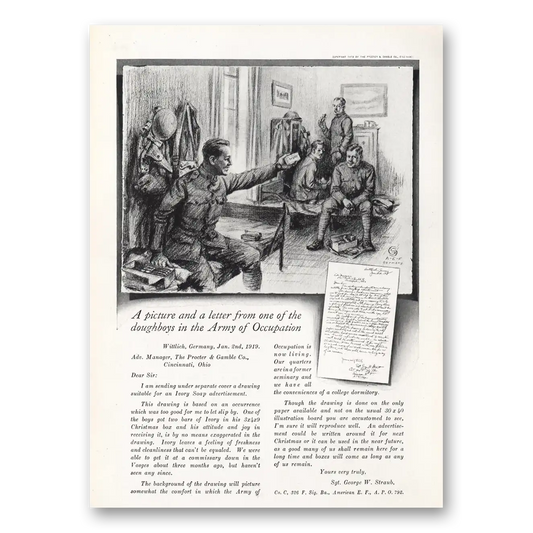 1919 Ivory Soap Picture and Letter Doughboys Army of Occupation Vintage Magazine Print Ad