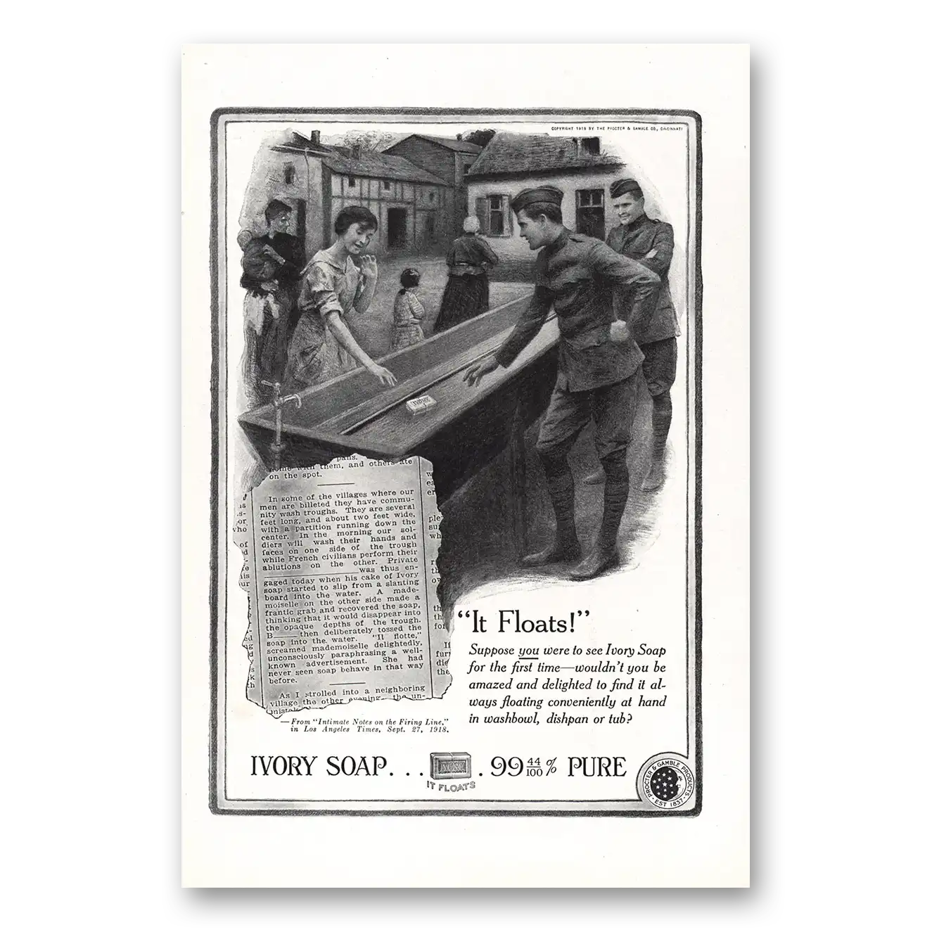 1919 Ivory Soap Floats Vintage Magazine Print Ad