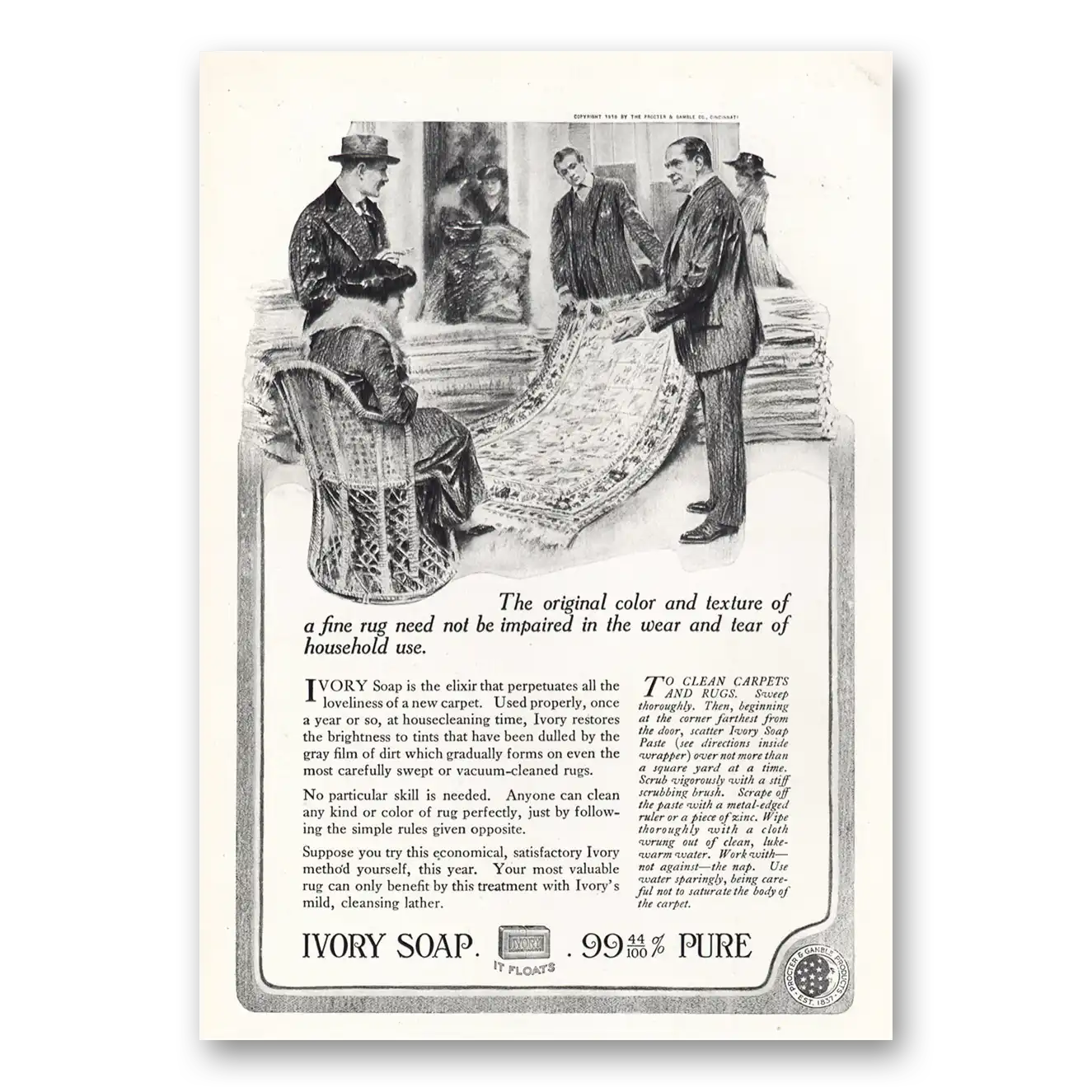 1919 Ivory Soap Original Color and Texture Fine Rug Vintage Magazine Print Ad