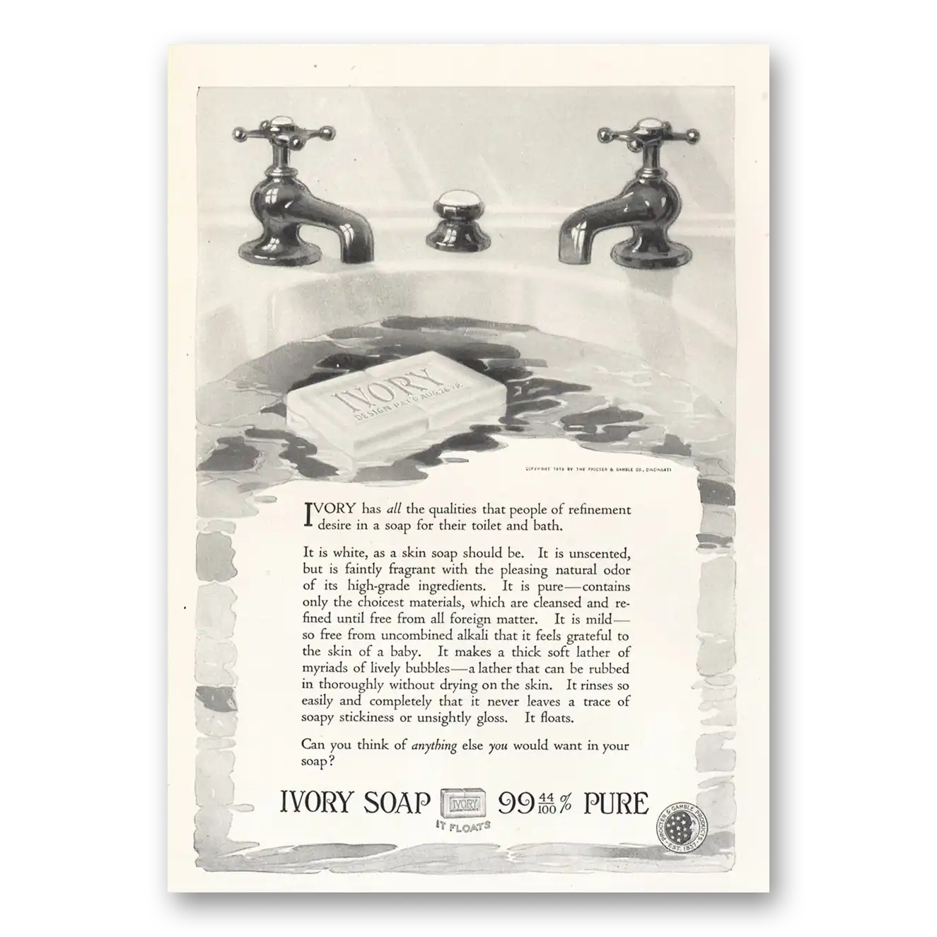 1919 Ivory Soap People of Refinement Desire Vintage Magazine Print Ad