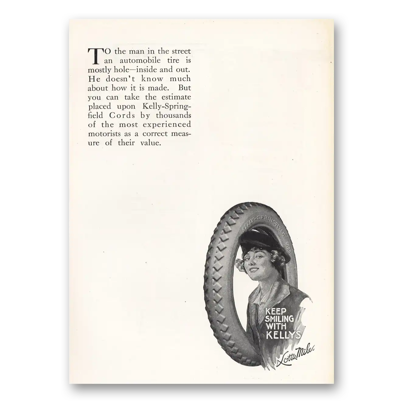 1919 Kelly Springfield Tires Cord Tires Keep Smiling With Kellys Vintage Magazine Print Ad