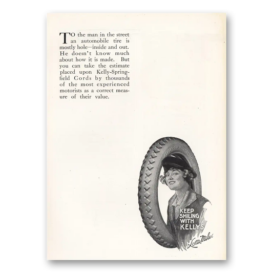 1919 Kelly Springfield Tires Cord Tires Keep Smiling With Kellys Vintage Magazine Print Ad