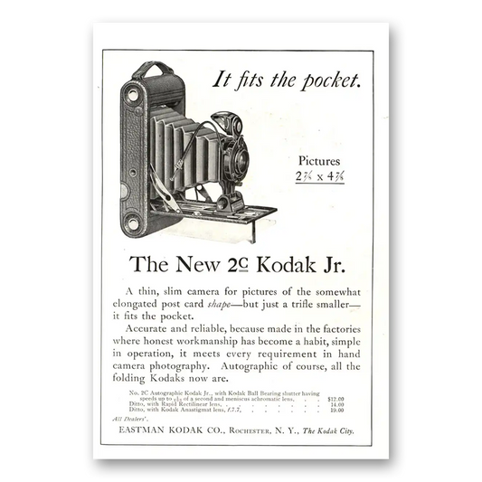 1919 Kodak Autographic Camera Fits the Pocket Vintage Magazine Print Ad