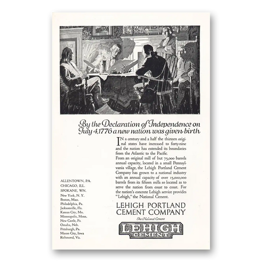 1919 Lehigh Cements Declaration of Independence Vintage Magazine Print Ad