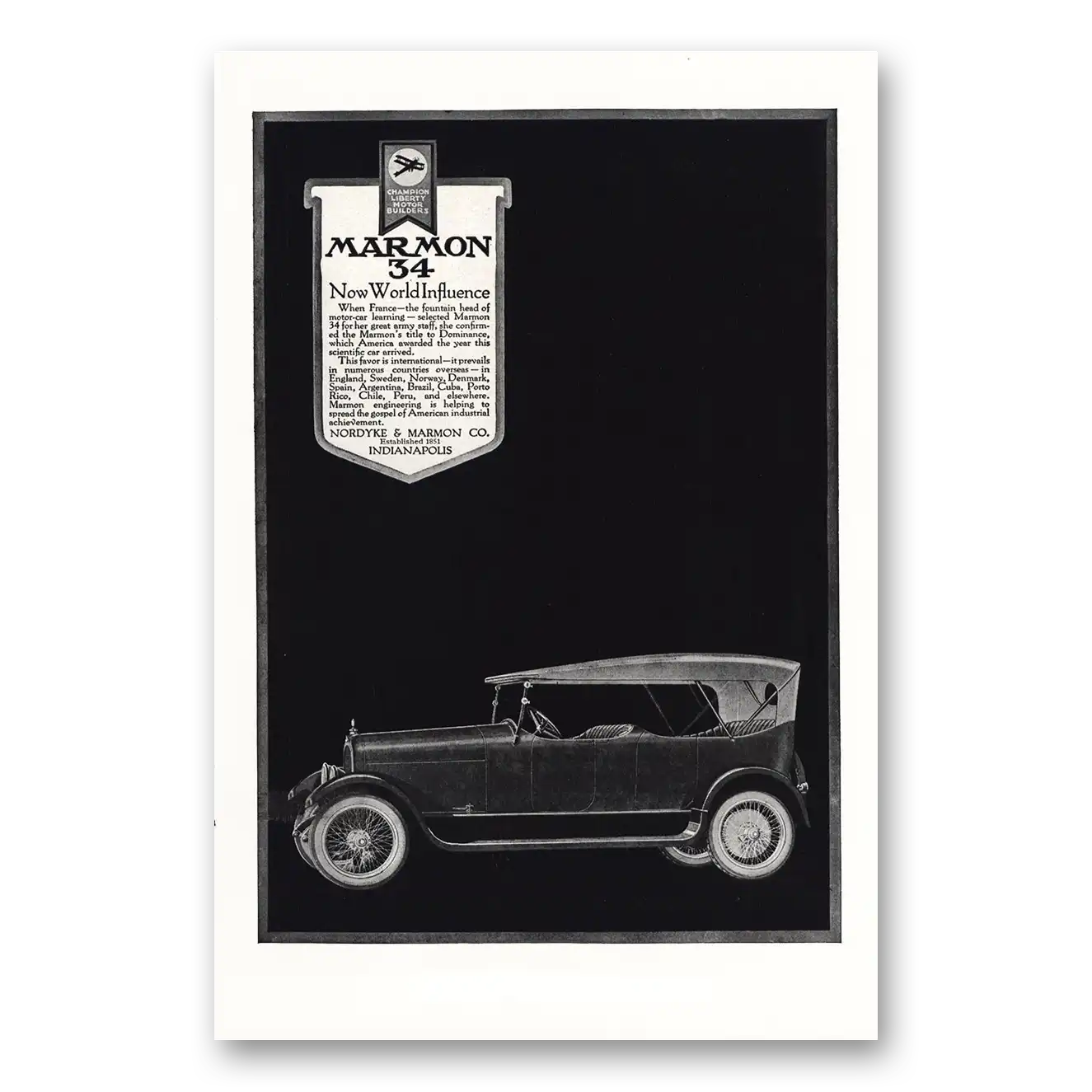 1919 Marmon 34 New World Influence Vintage Magazine Print Ad