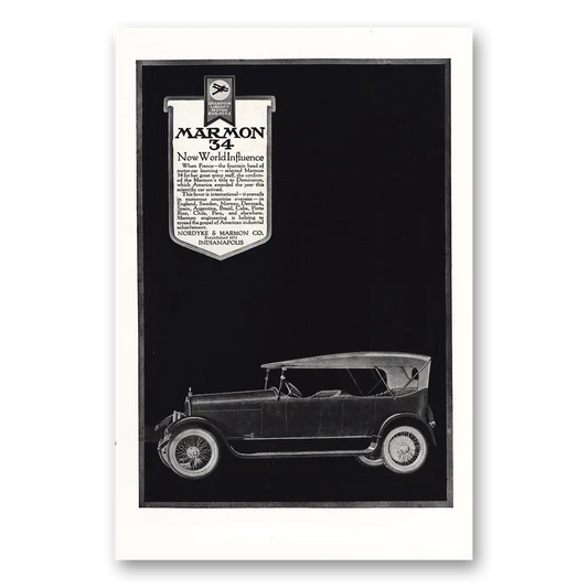 1919 Marmon 34 New World Influence Vintage Magazine Print Ad