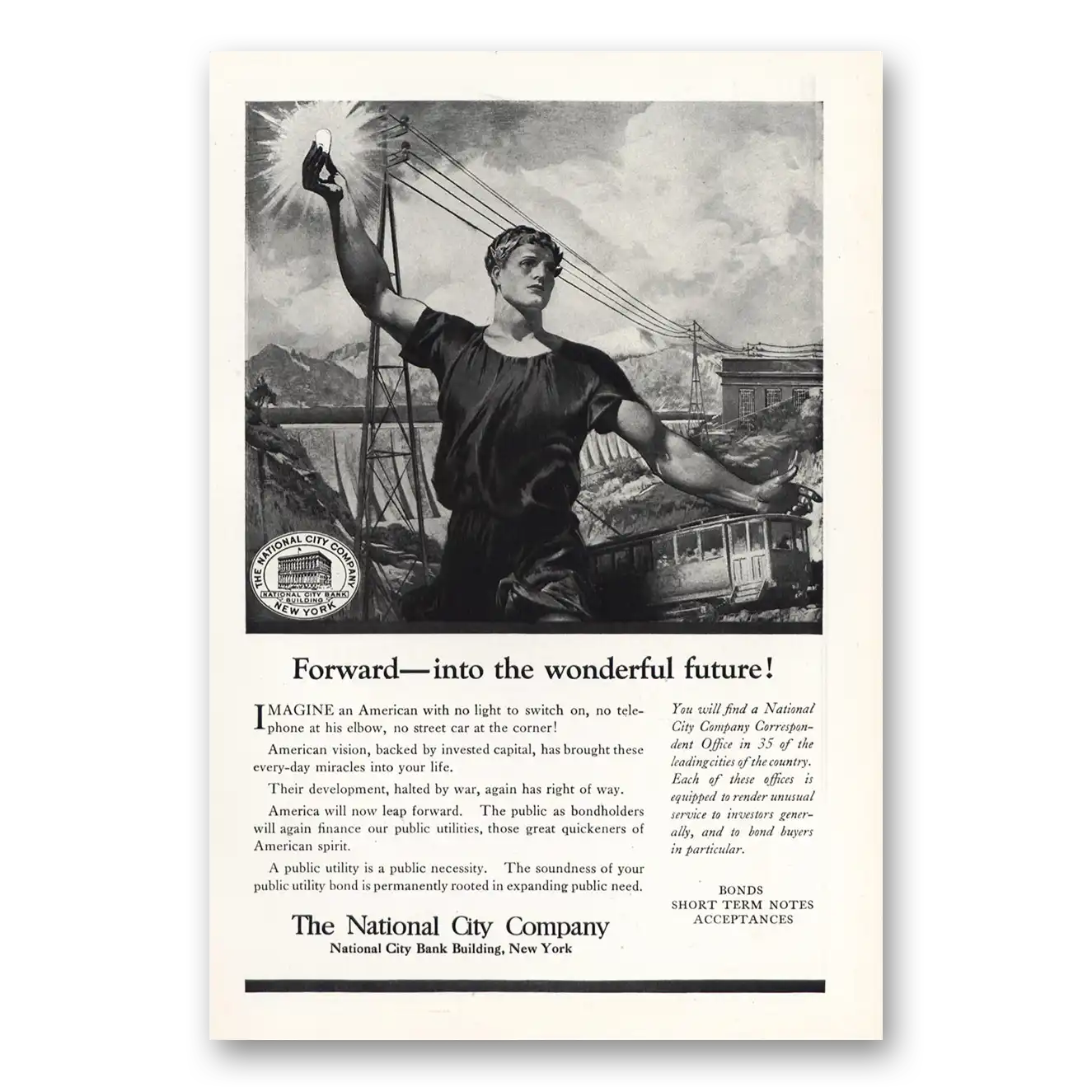 1919 National City Company Forward Into the Wonderful Future Vintage Magazine Print Ad