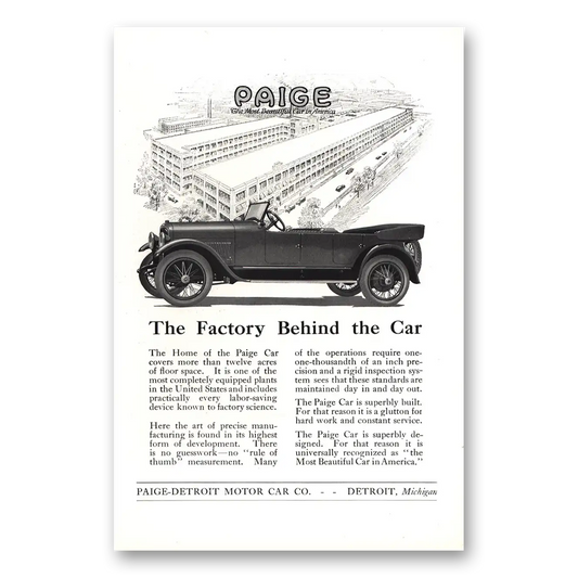 1919 Paige-Detroit Motor Car Factory Behind the Car Vintage Magazine Print Ad