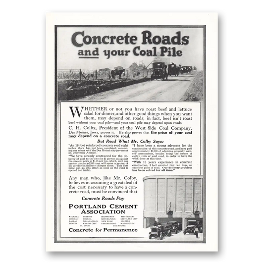 1919 Portland Cement Concrete Roads Your Coal Pile Vintage Magazine Print Ad