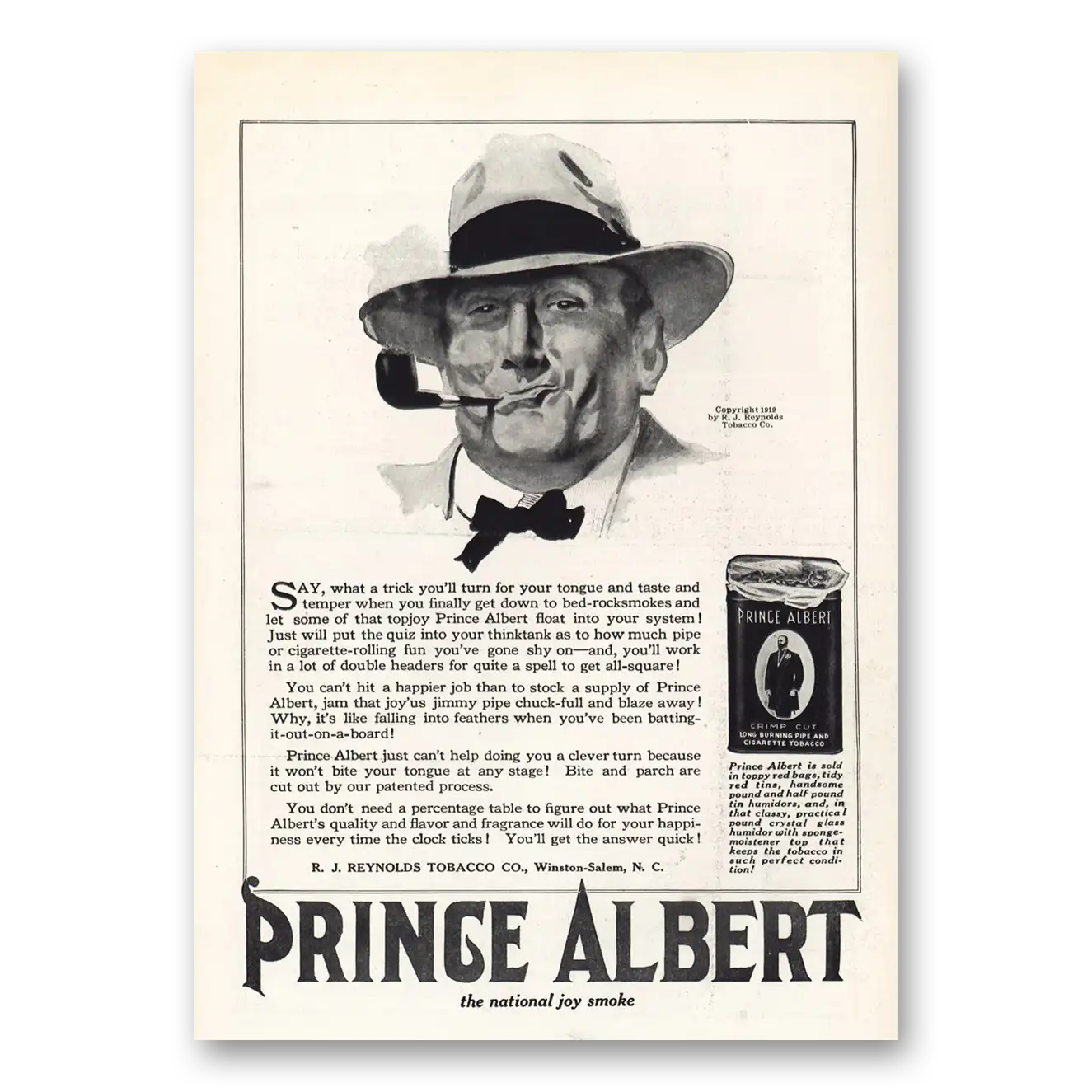 1919 Prince Albert Tobacco Trick Turn For Your Tongue Vintage Magazine Print Ad