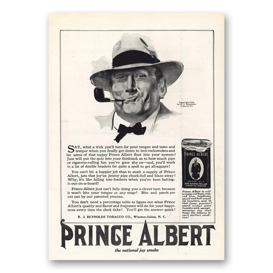 1919 Prince Albert Tobacco Trick Turn For Your Tongue Vintage Magazine Print Ad