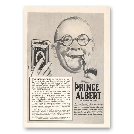 1919 Prince Albert Tobacco Some Frolic Into That Pet Pipe Vintage Magazine Print Ad