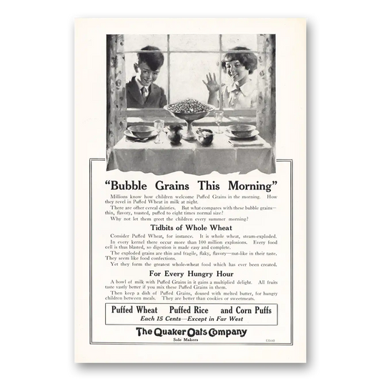 1919 Quaker Oats Bubble Grains This Morning Vintage Magazine Print Ad