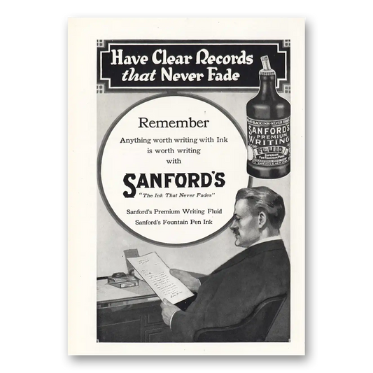 1919 Sanfords Ink Have Clear Records That Never Fade Vintage Magazine Print Ad