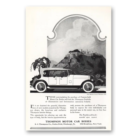 1919 Thompson Motor Car Bodies Coach Work Monte Carlo Touring Car Vintage Magazine Print Ad