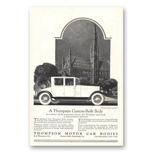 1919 Thompson Motor Car Bodies Coach Work Brussels Coupe Vintage Magazine Print Ad