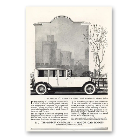 1919 Thompson Motor Car Bodies Coach Work Thames Sedan Vintage Magazine Print Ad