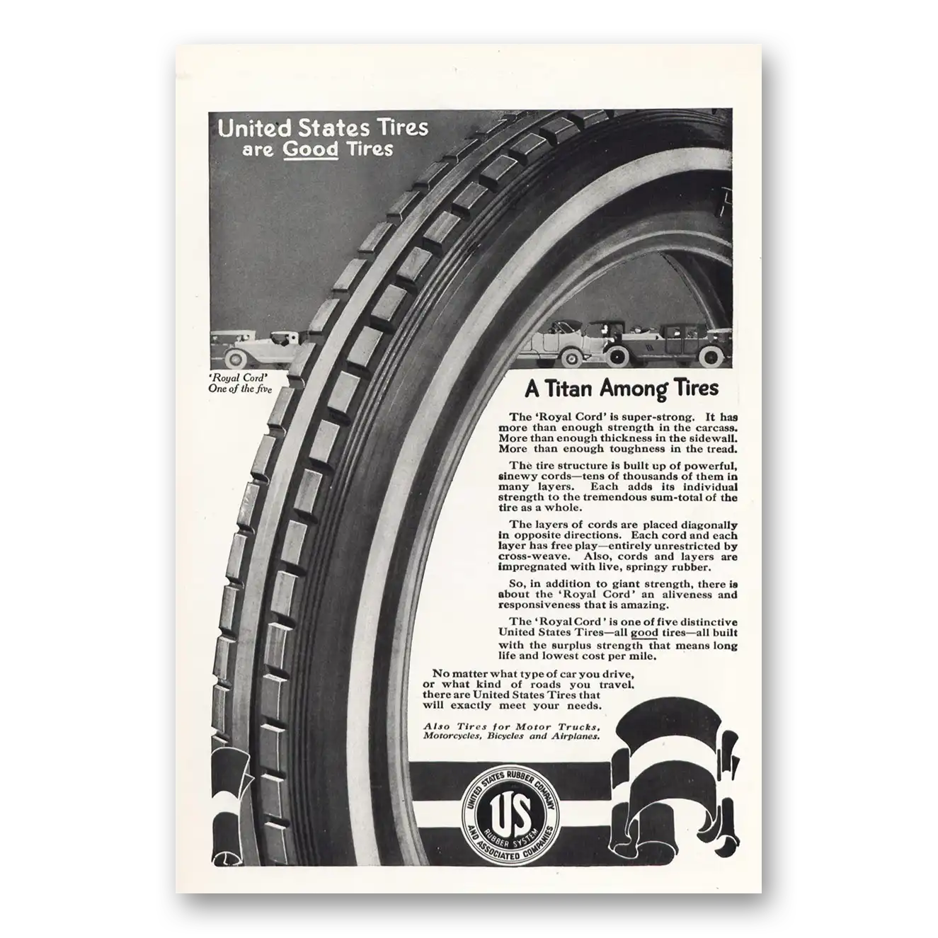 1919 US Tires Titan Among Tires Vintage Magazine Print Ad