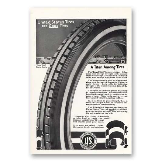 1919 US Tires Titan Among Tires Vintage Magazine Print Ad