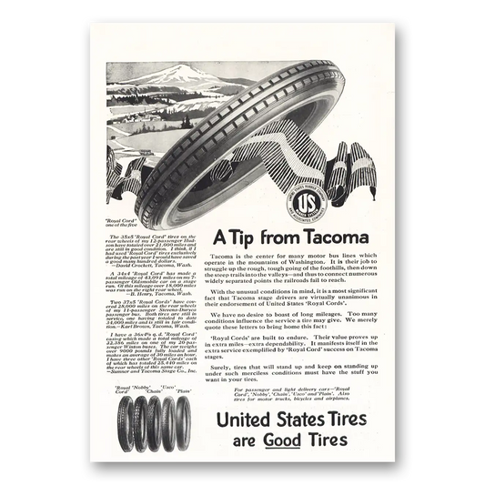 1919 US Tires Tip From Tacoma Vintage Magazine Print Ad