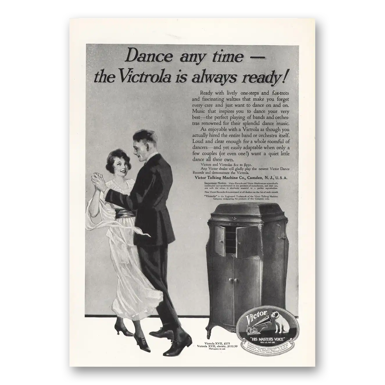 1919 Victrola Dance Any Time Victrola Is Always Ready Vintage Magazine Print Ad