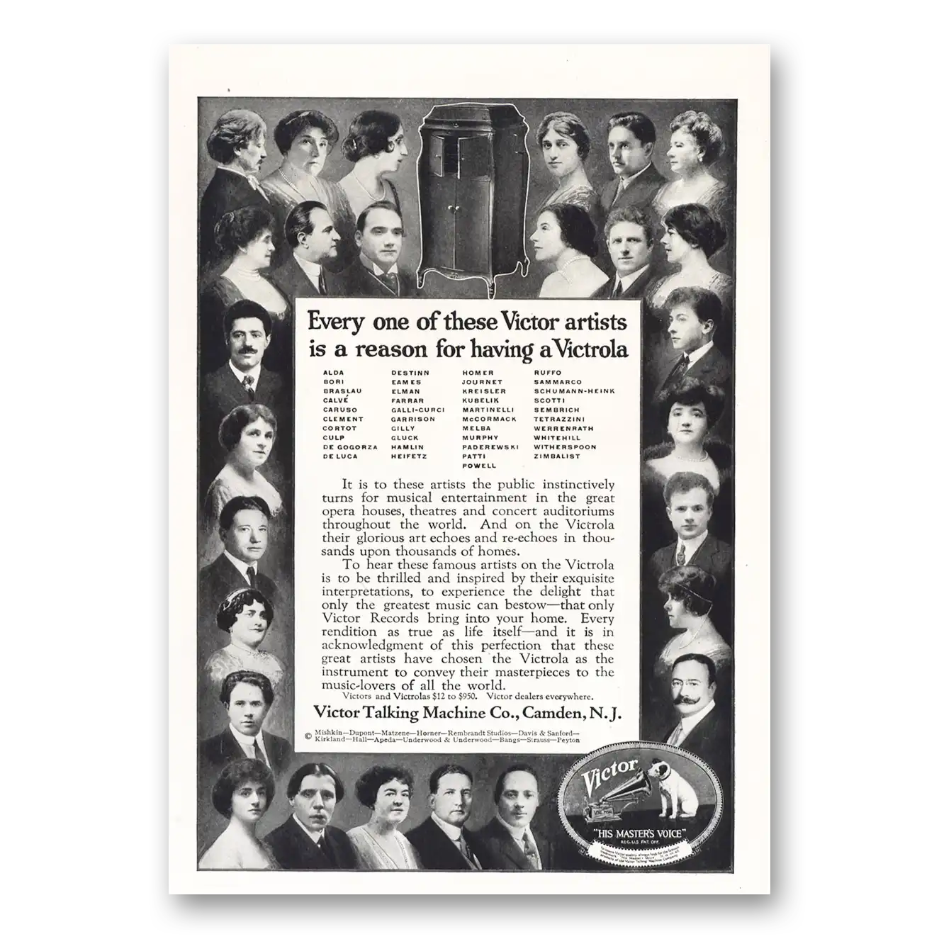 1919 Victrola Every One of These Victor Artists Vintage Magazine Print Ad