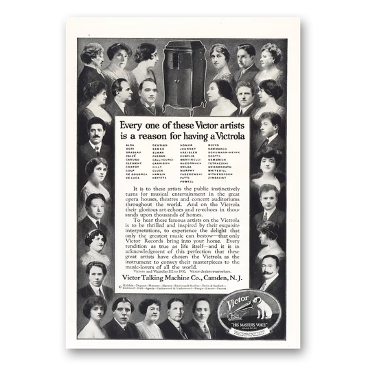 1919 Victrola Every One of These Victor Artists Vintage Magazine Print Ad