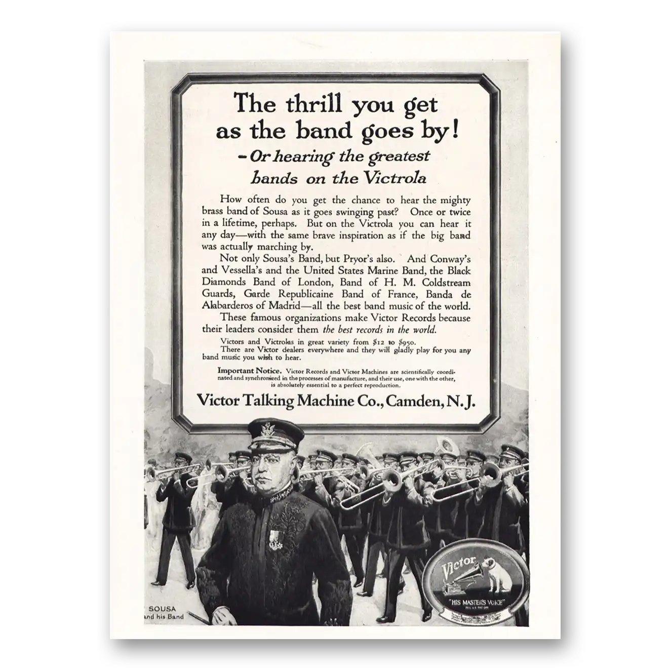 1919 Victrola Thrill You Get as the Band Goes By Vintage Magazine Print Ad