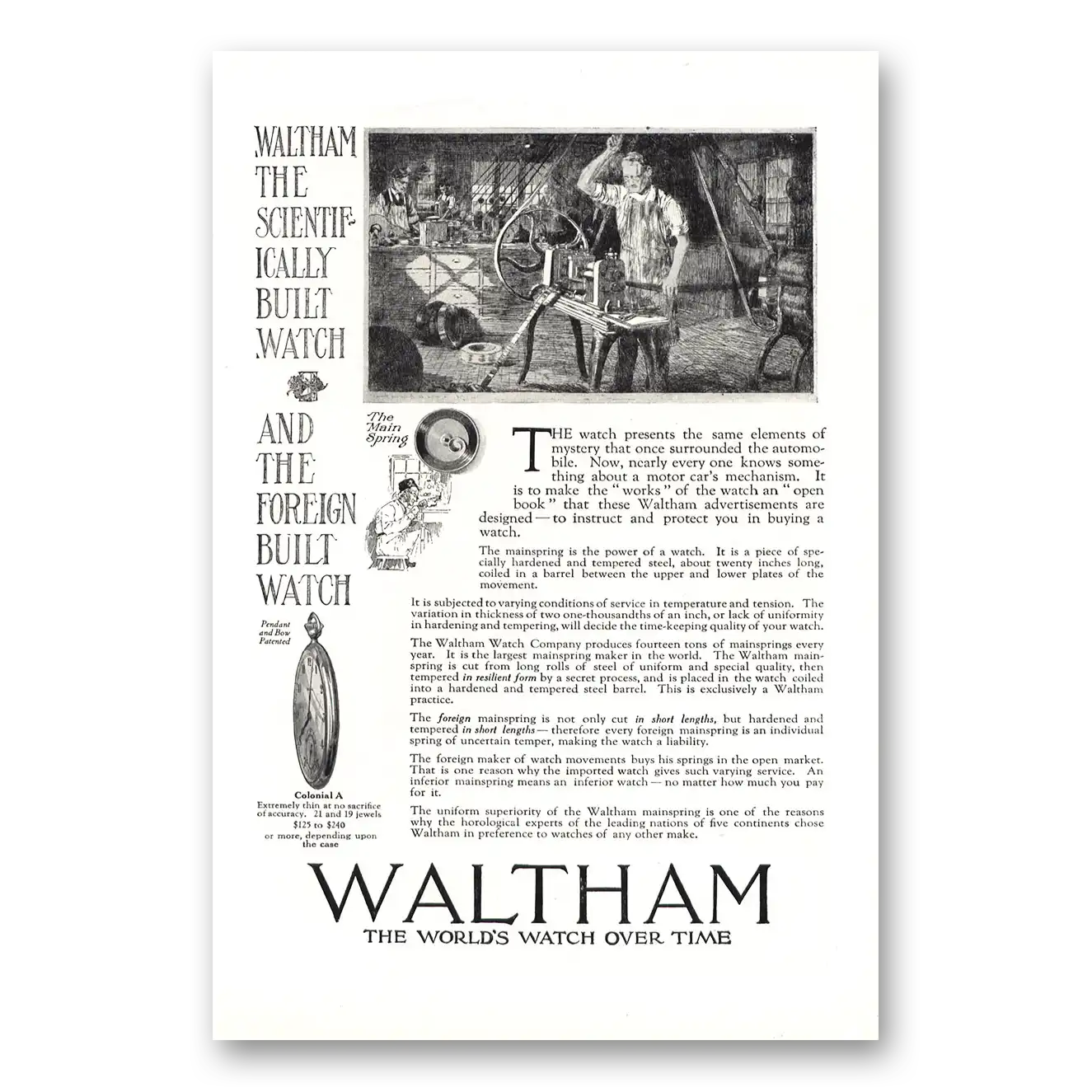 1919 Waltham Watch Scientifically Built Watch Same Elements of Mystery Vintage Magazine Print Ad