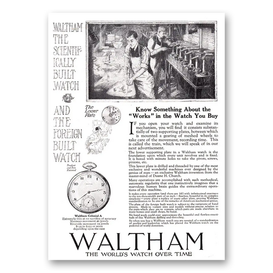 1919 Waltham Watch Know Something About the Works in the Watch You Buy Lower Plate Vintage Magazine Print Ad