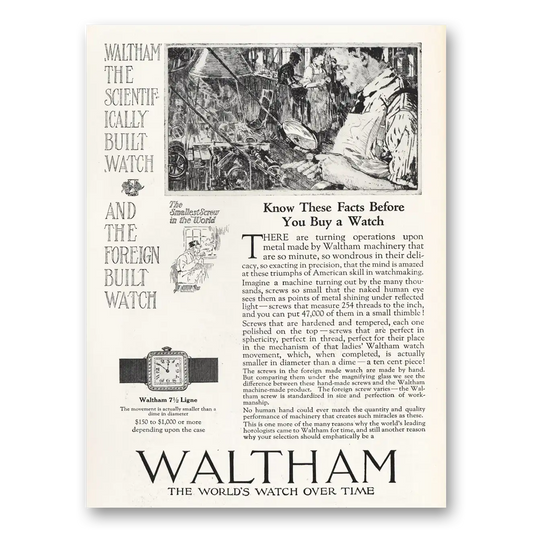 1919 Waltham Watch Turning Operations Upon Metal Vintage Magazine Print Ad