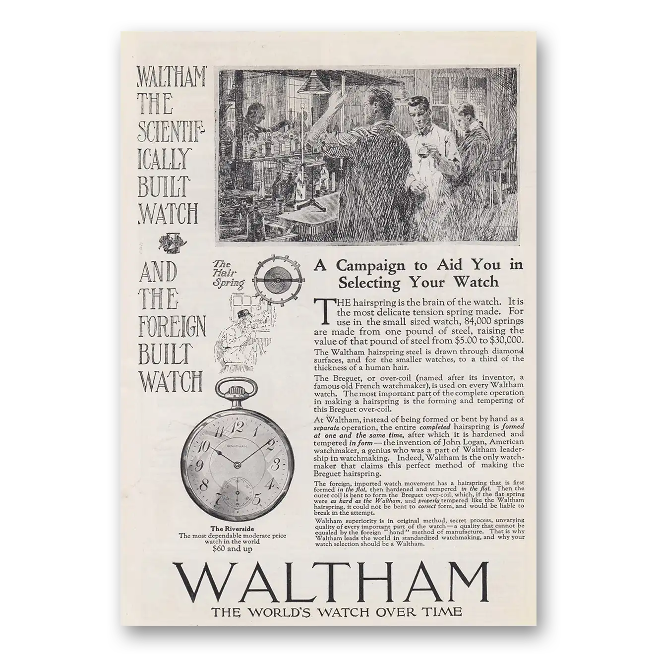 1919 Waltham Watch Campaign to Aid You In Selecting Vintage Magazine Print Ad