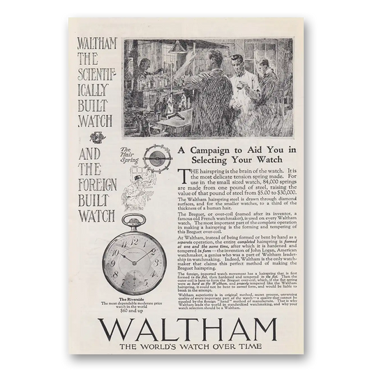 1919 Waltham Watch Campaign to Aid You In Selecting Vintage Magazine Print Ad