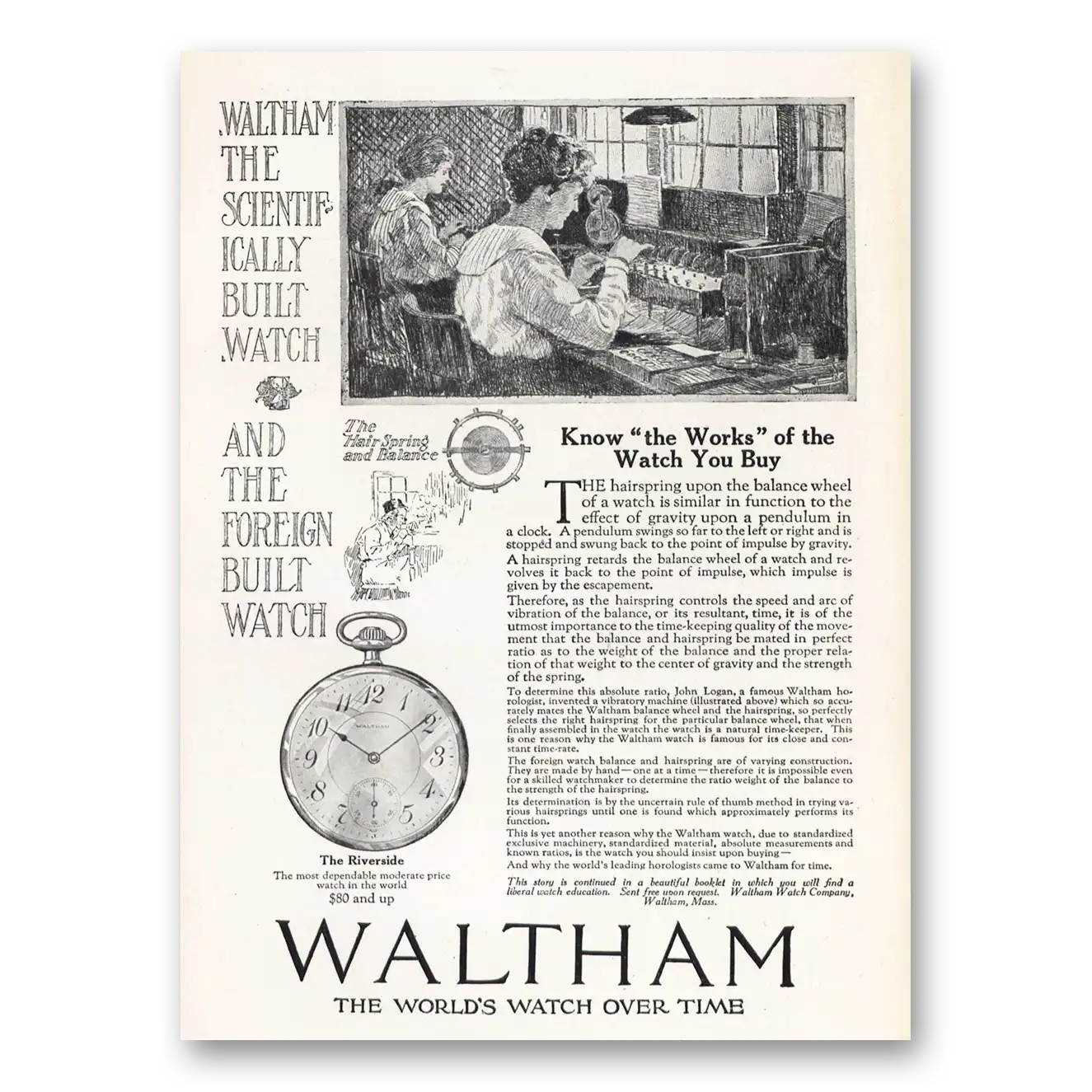 1919 Waltham Watch Hairspring Upon the Balance Wheel Vintage Magazine Print Ad