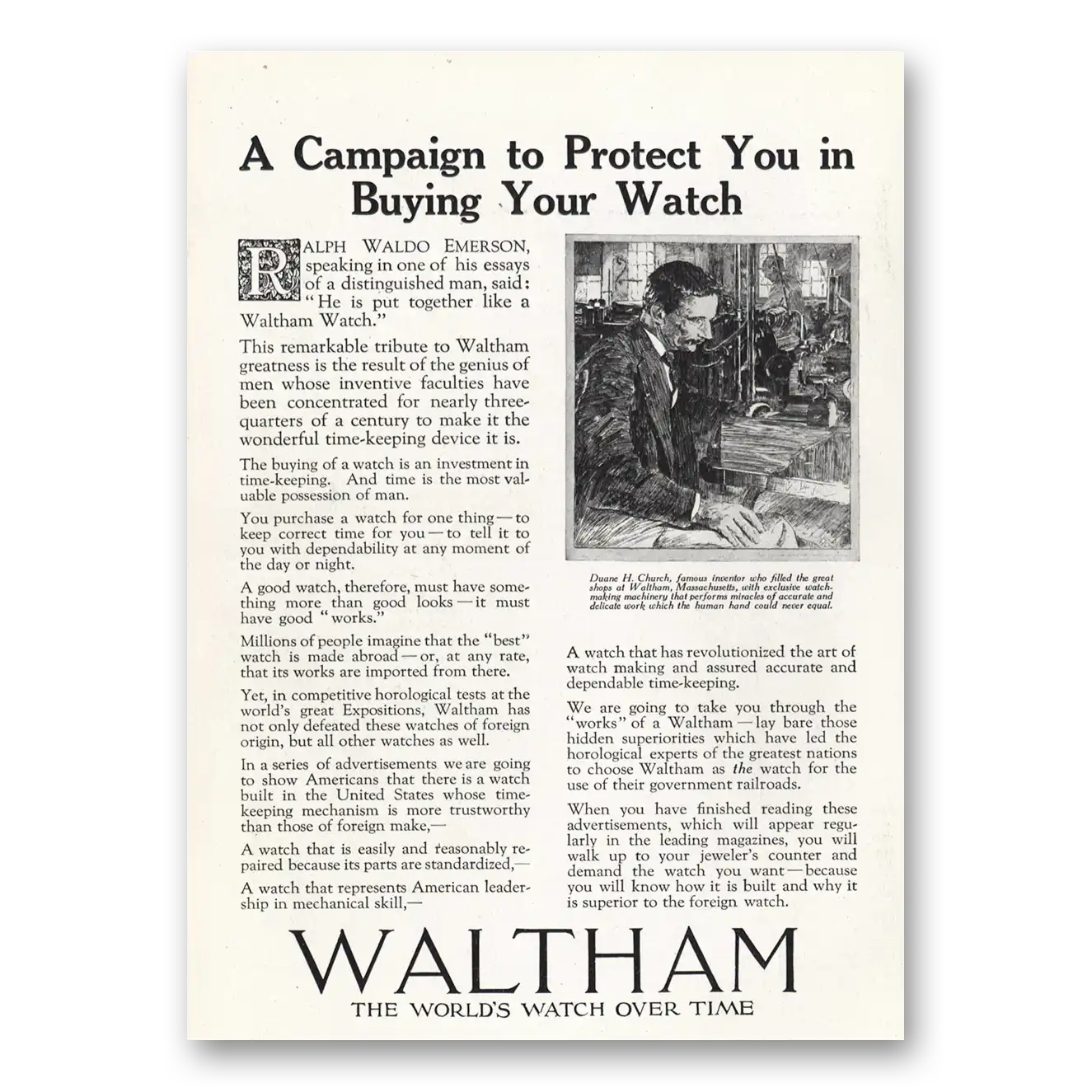 1919 Waltham Watch Campaign to Protect You In Buying Your Watch Vintage Magazine Print Ad