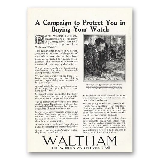 1919 Waltham Watch Campaign to Protect You In Buying Your Watch Vintage Magazine Print Ad