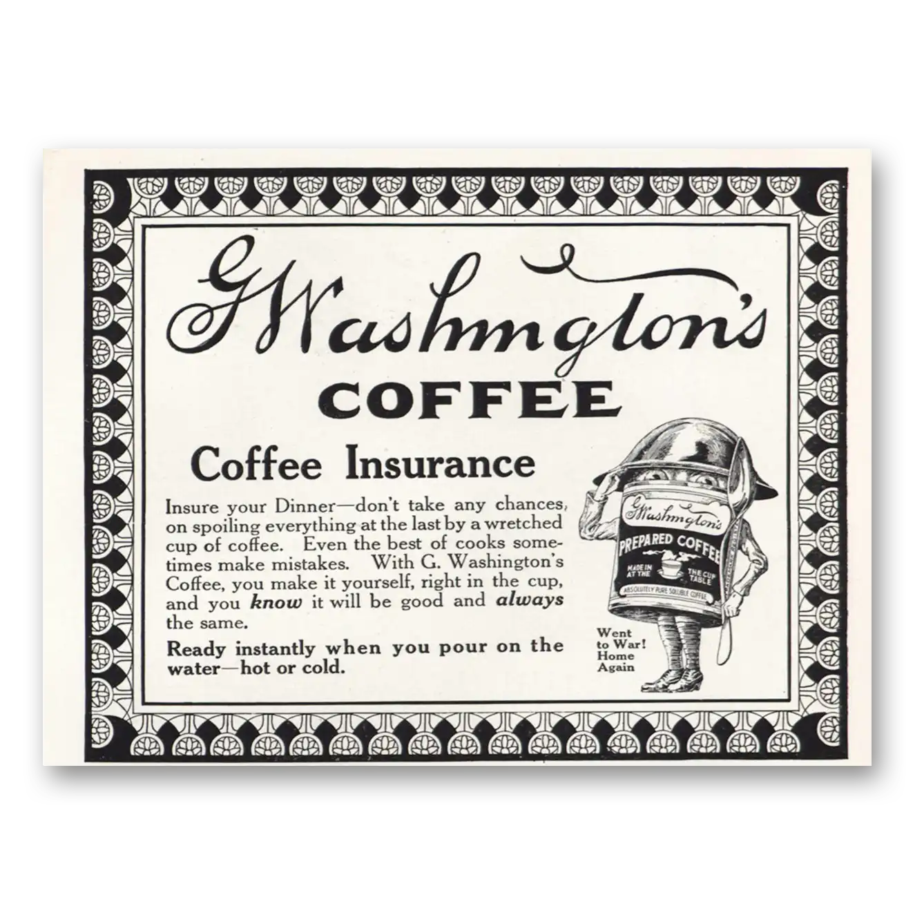 1919 Washington Coffee Coffee Insurance Vintage Magazine Print Ad