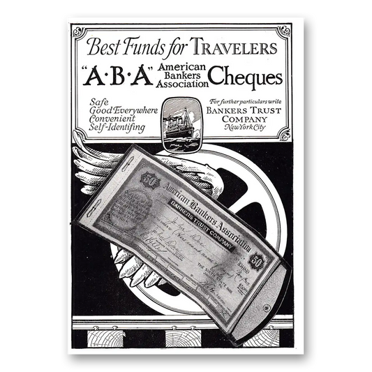 1920 ABA Cheques Best Funds for Travelers Vintage Magazine Print Ad