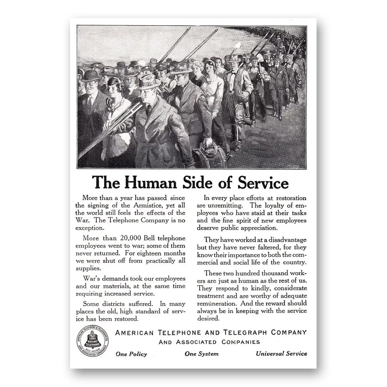 1920 American Telephone Human Side of Service Vintage Magazine Print Ad