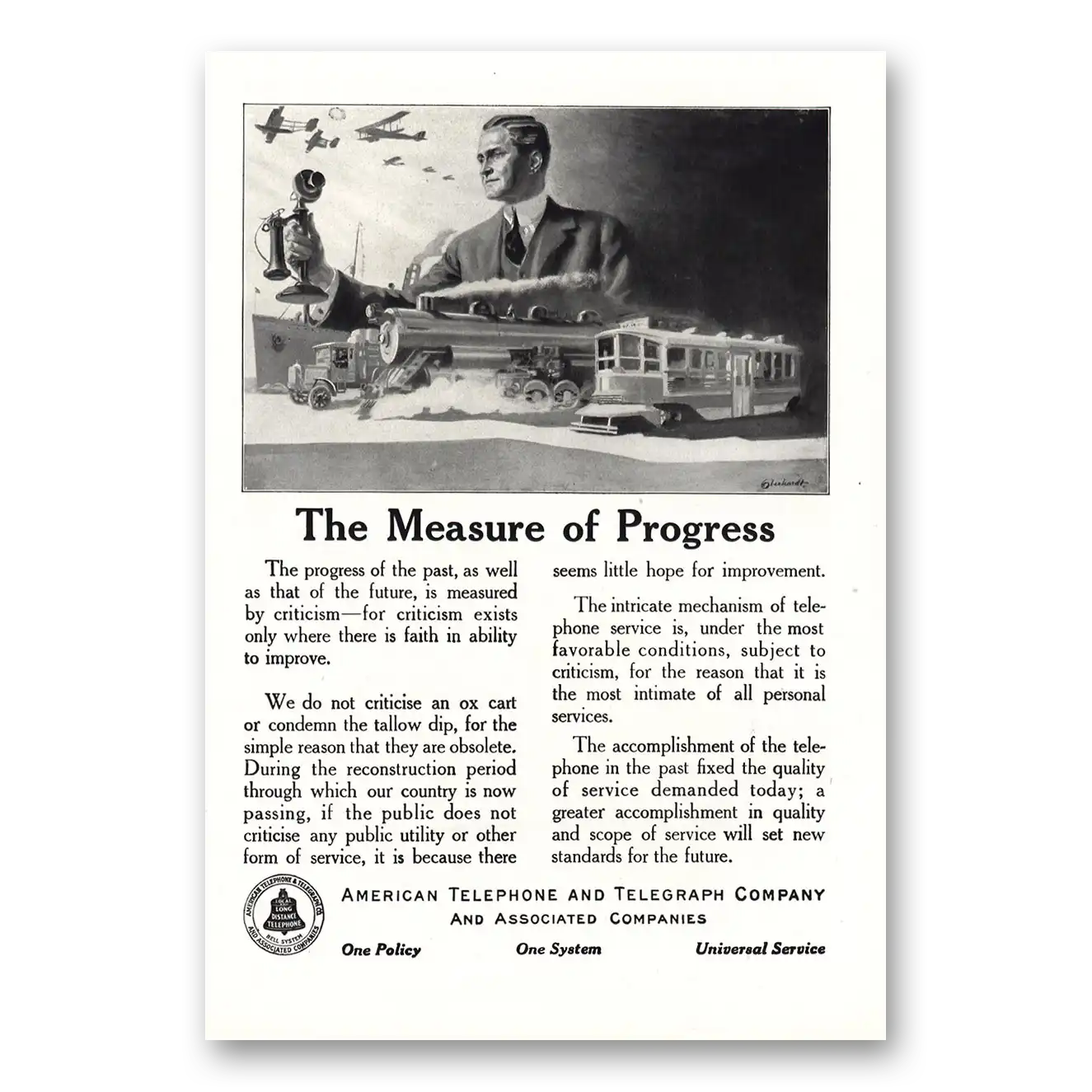 1920 American Telephone Measure of Progress Vintage Magazine Print Ad