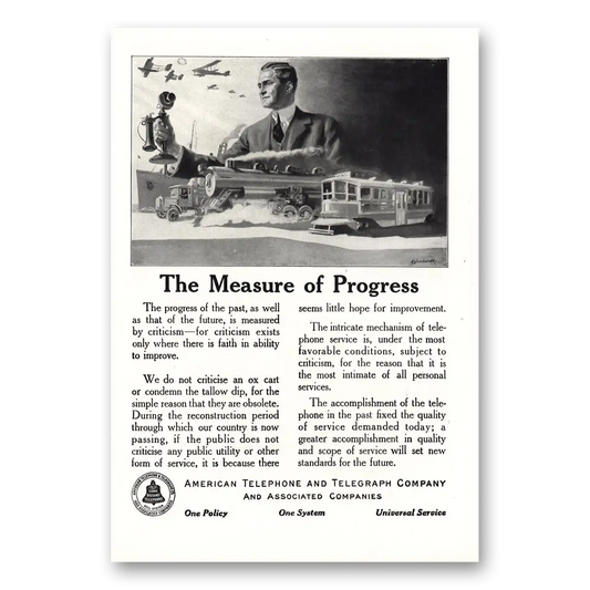 1920 American Telephone Measure of Progress Vintage Magazine Print Ad