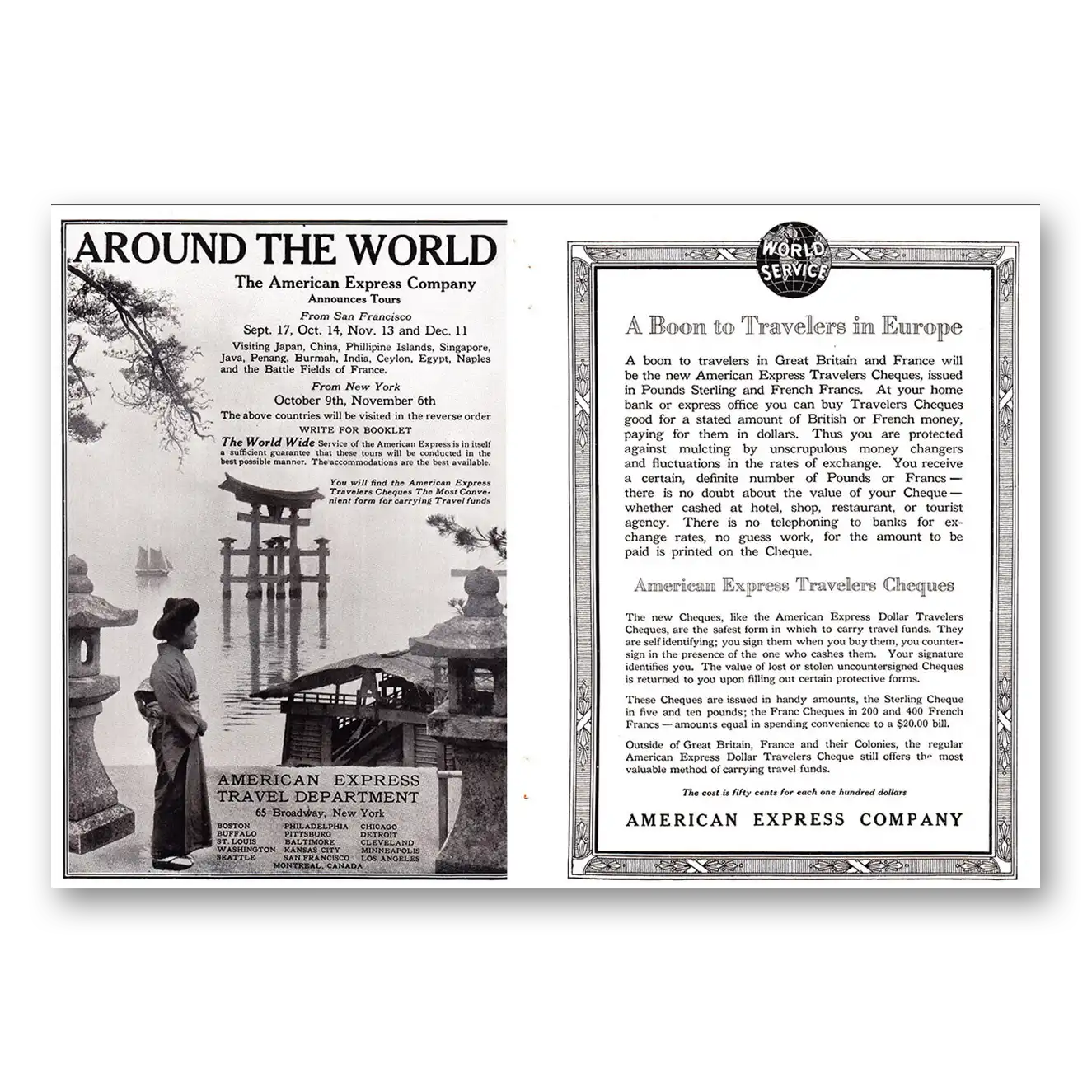 1920 American Express Boon to Travelers in Europe Vintage Magazine Print Ad